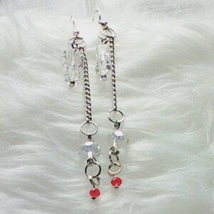 No. 13 Handmade earrings with glass beads and small red teardrops